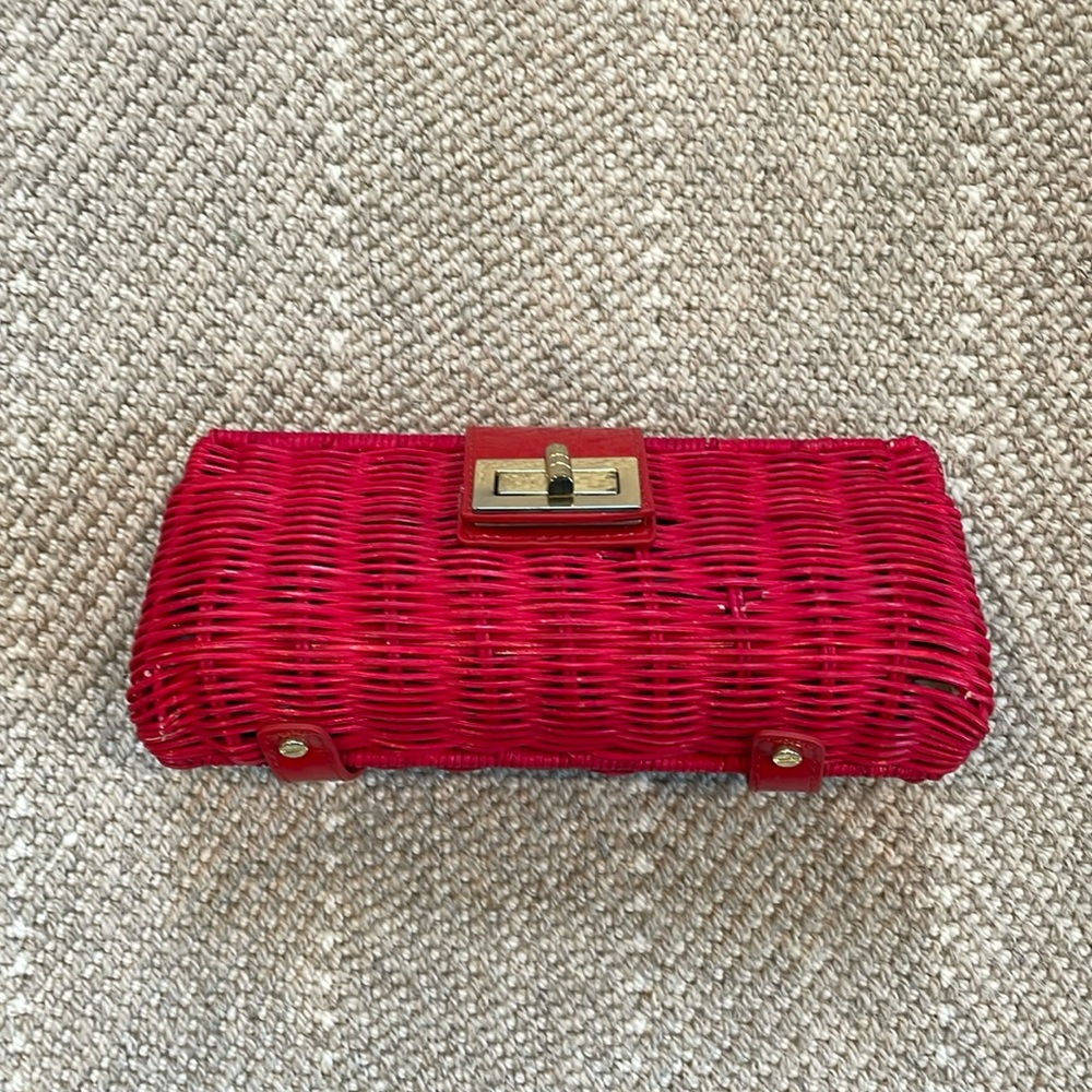 Red J Crew Wicker Clutch